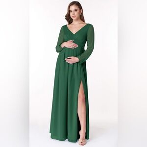 Azazie Teton Maternity Dress Dark Green Size 4 Long Sleeve - Baby Shower